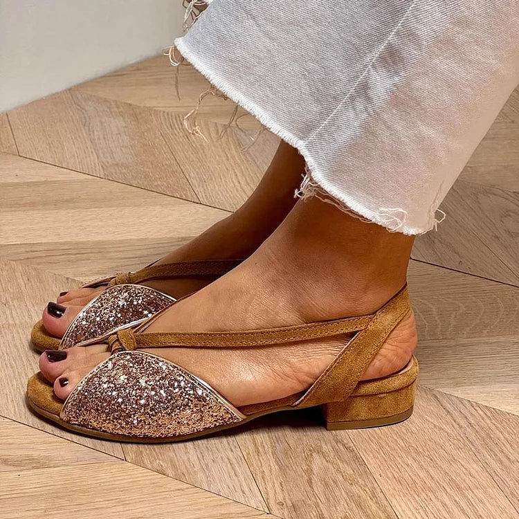 LUCREZIA | ELEGANTES SANDALIAS GLITTER CON SUELA BAJA PARA UN LOOK CHIC Y CÓMODO