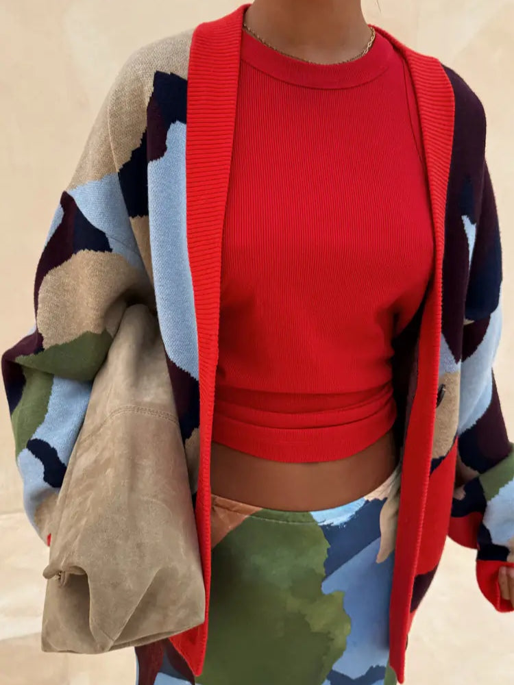 CONJUNTO DE PUNTO MARTINA™ | CÁRDIGAN ABSTRACTO Y FALDA A JUEGO
