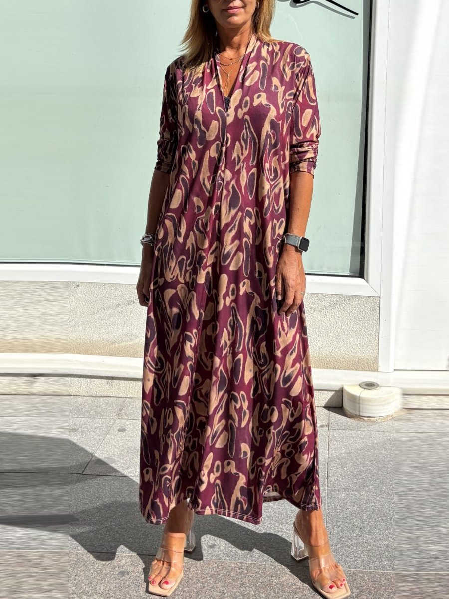 Groovy Print Long Sleeve Maxi Dress