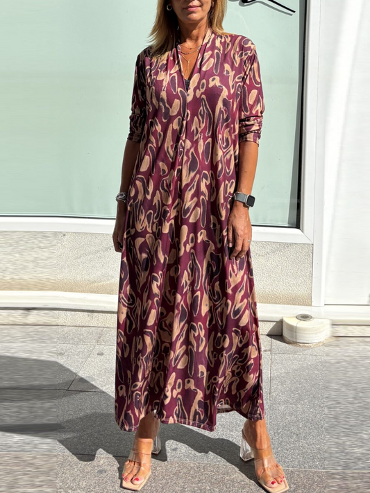 Groovy Print Long Sleeve Maxi Dress