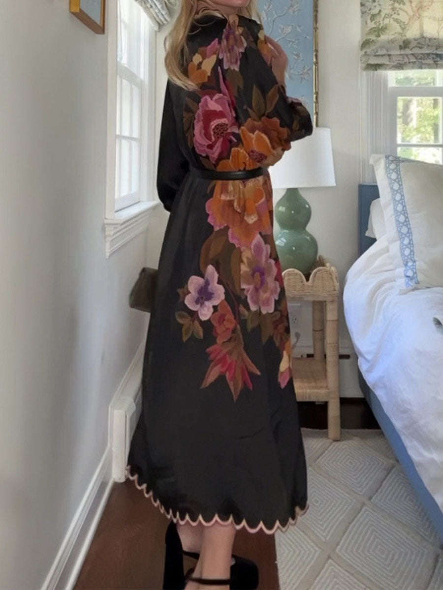 Elegant Flower Embroidered Midi Dress