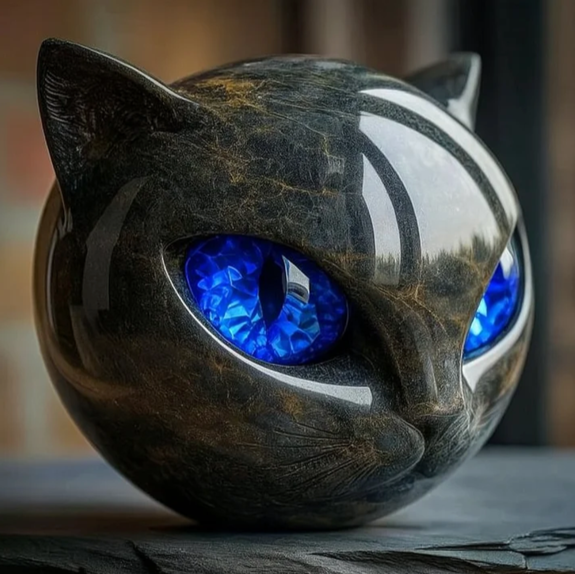 NYXCHARM - ESCULTURA DE CABEZA DE GATO NEGRO MÍSTICO