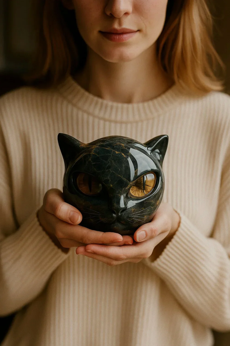 NYXCHARM - ESCULTURA DE CABEZA DE GATO NEGRO MÍSTICO