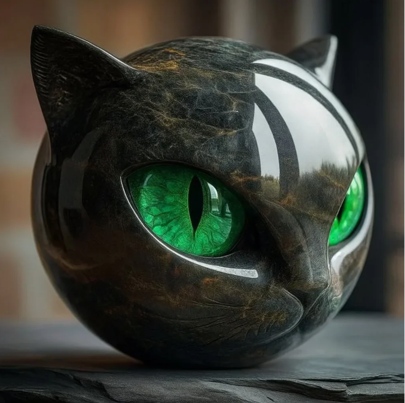 NYXCHARM - ESCULTURA DE CABEZA DE GATO NEGRO MÍSTICO