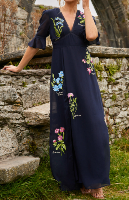VESTIDO AZUL MARINO CON BORDADO FLORAL™ | ELEGANCIA Y COMODIDAD