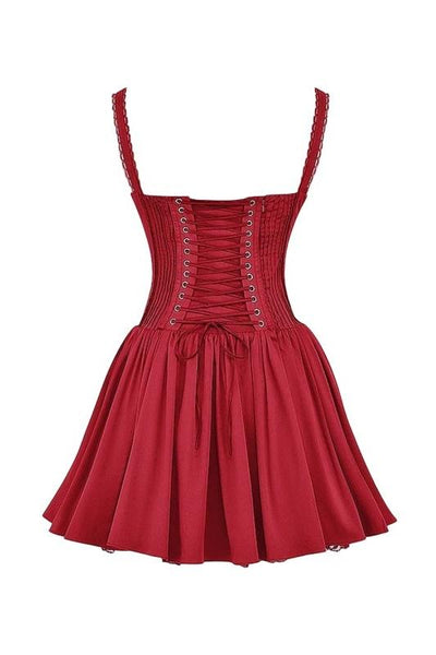 VESTIDO MINI ABULLONADO CON CORSÉ DE ENCAJE INÉS