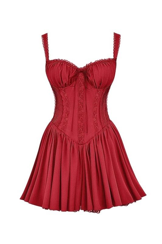 VESTIDO MINI ABULLONADO CON CORSÉ DE ENCAJE INÉS