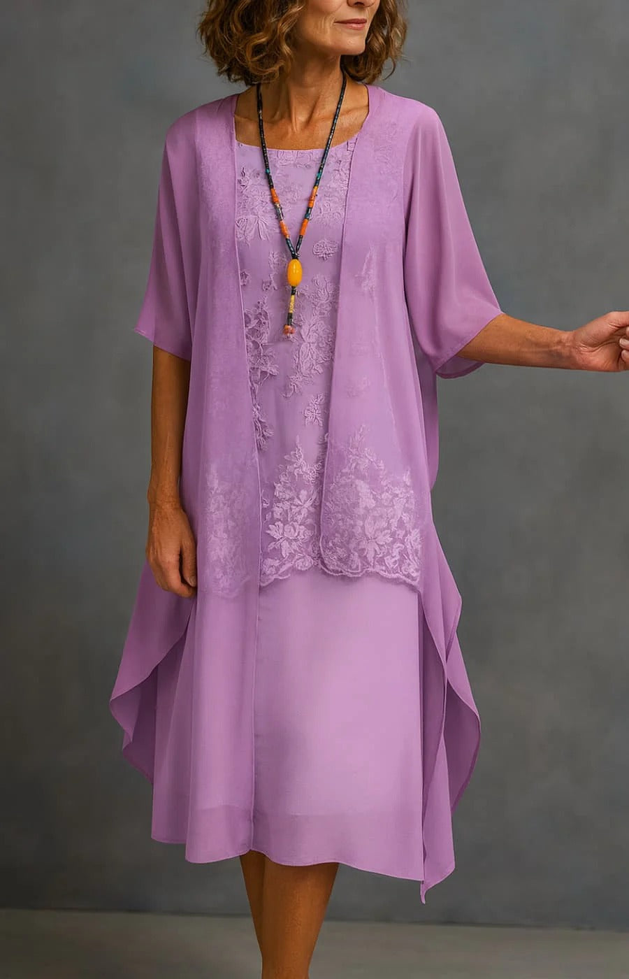 VALERIA VESTIDO CON ENCAJE Y ESTOLA FLUIDA