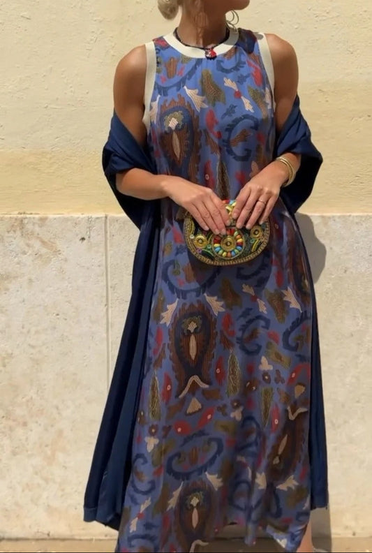 VESTIDO BLUE MOON ELEGANTE CON ESTOLA