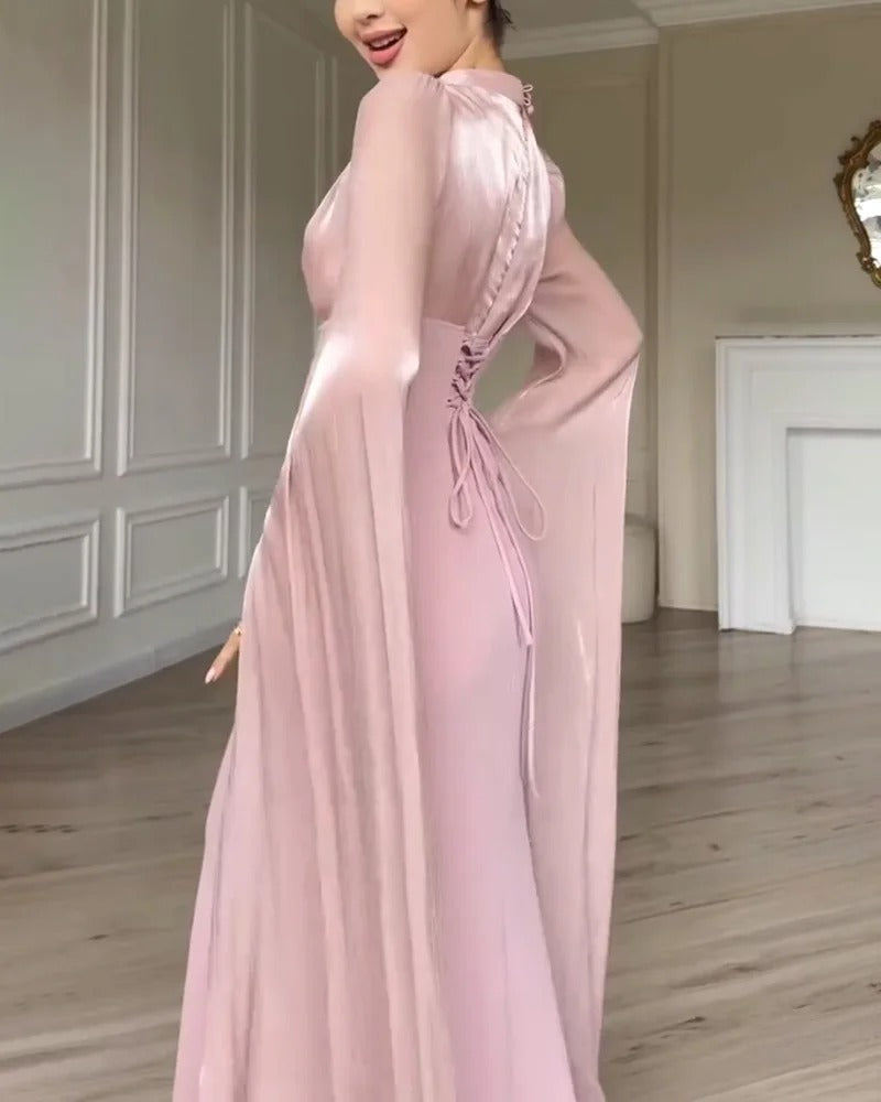 VESTIDO ROSA PERLA EVÉRYA ELEGANCIA Y SUEÑO CON MANGAS FAIRY