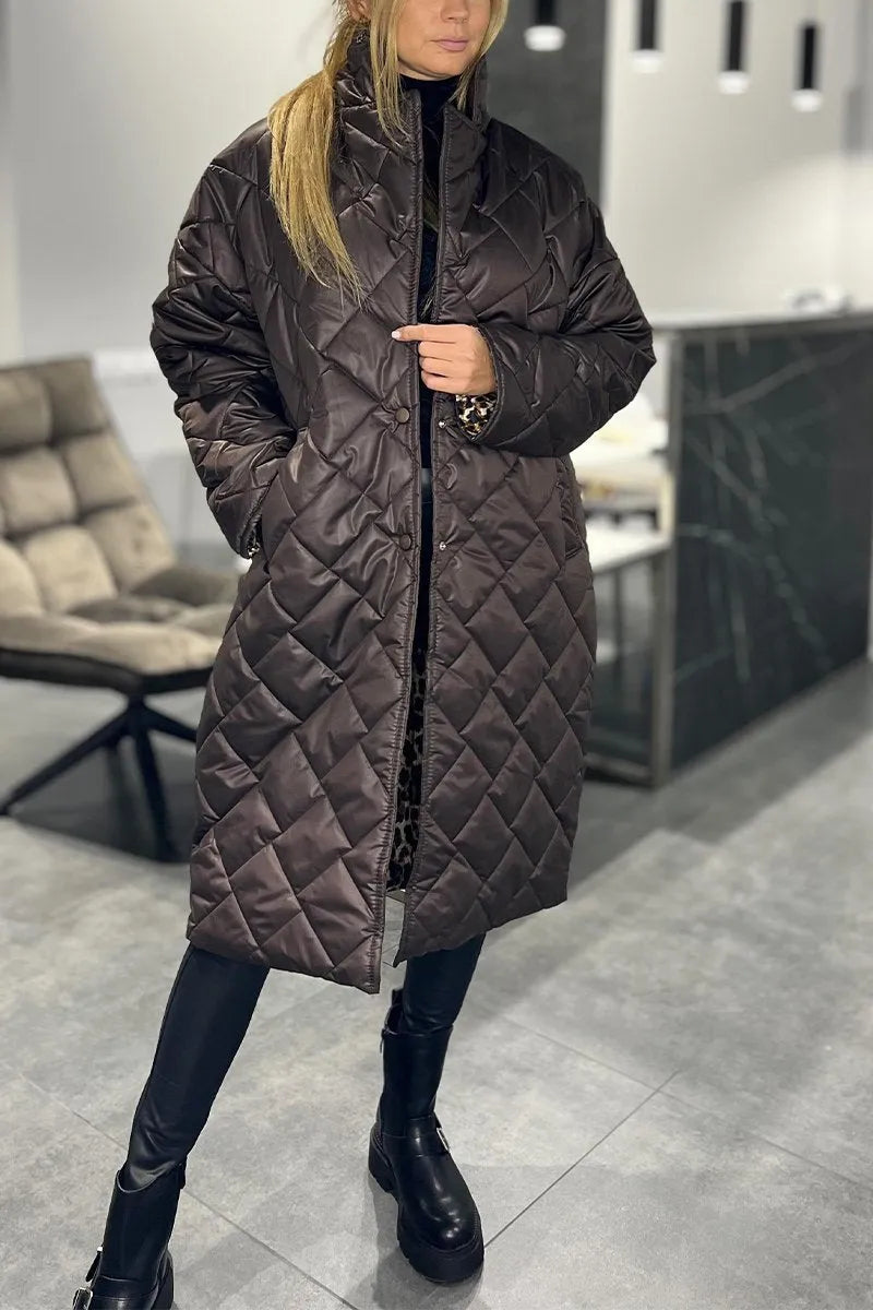 ALESSIA – ABRIGO REVERSIBLE CON FORRO DE LEOPARDO Y CORTE ENTALLADO