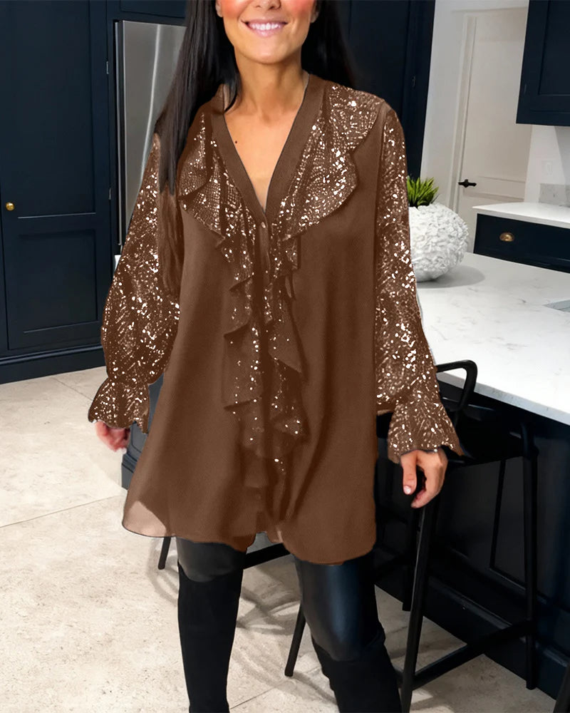 BLUSA FESTIVA LUMIÈRE GLAM™ – BRILLO ELEGANTE PARA NAVIDAD Y FIESTAS (EDICIÓN PREMIUM)