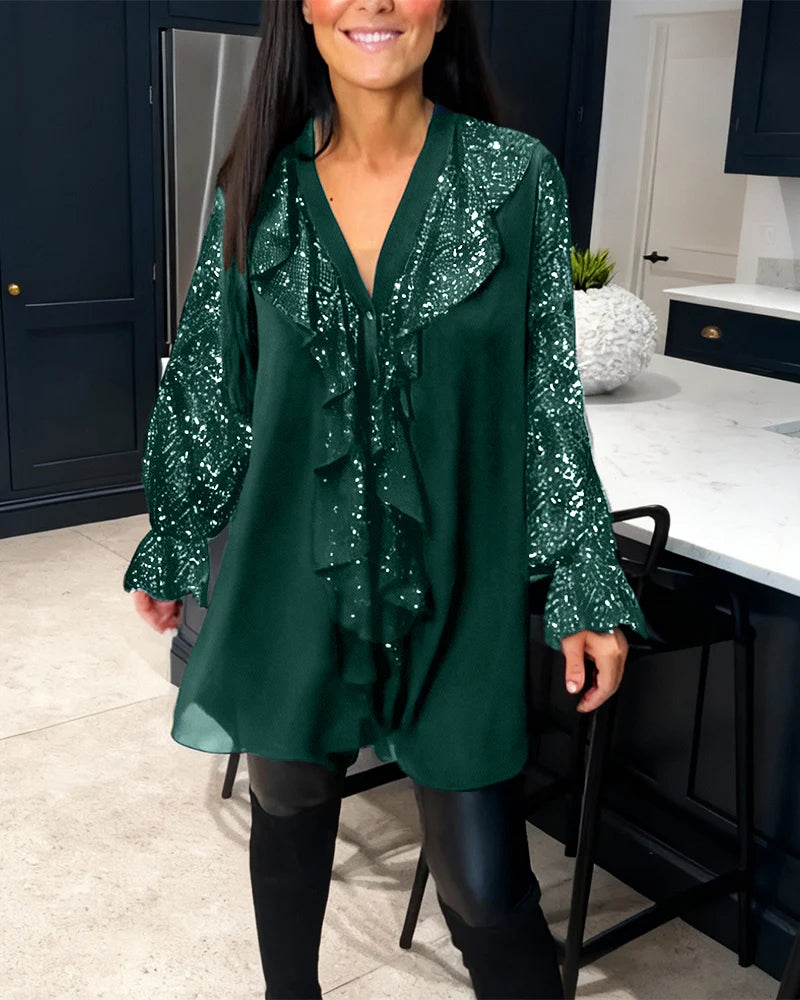 BLUSA FESTIVA LUMIÈRE GLAM™ – BRILLO ELEGANTE PARA NAVIDAD Y FIESTAS (EDICIÓN PREMIUM)