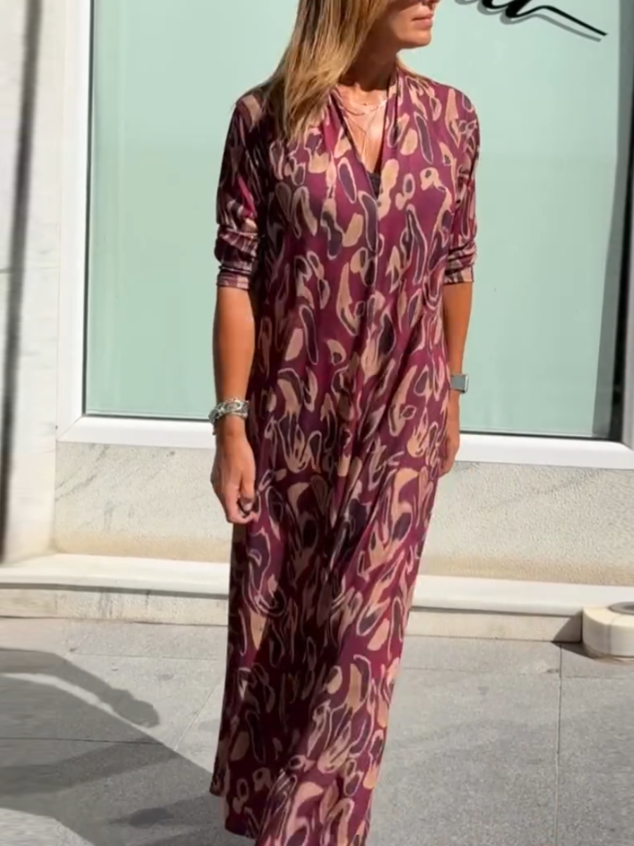 Groovy Print Long Sleeve Maxi Dress