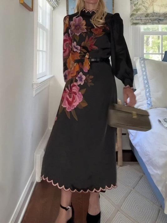 Elegant Flower Embroidered Midi Dress