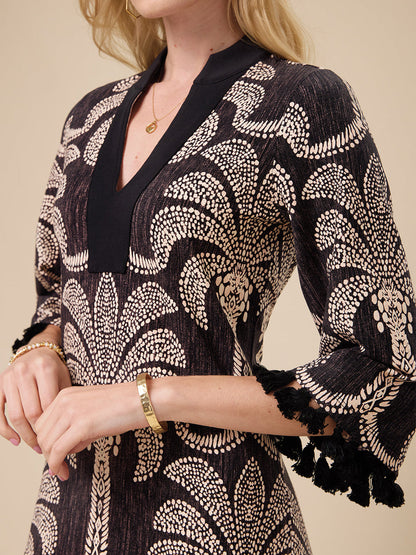 Tassel Trim Printed A-line Dress