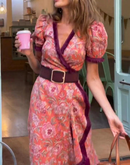 VESTIDO LARGO CON CINTURÓN MOCCA