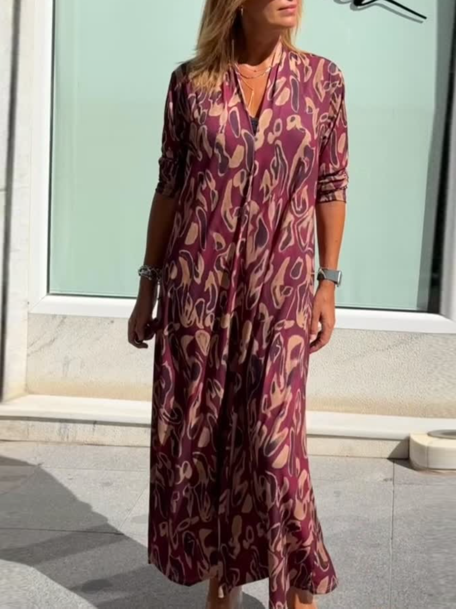 Groovy Print Long Sleeve Maxi Dress