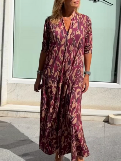 Groovy Print Long Sleeve Maxi Dress