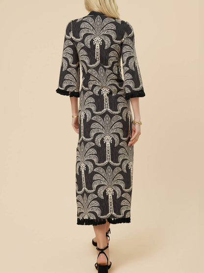 Tassel Trim Printed A-line Dress