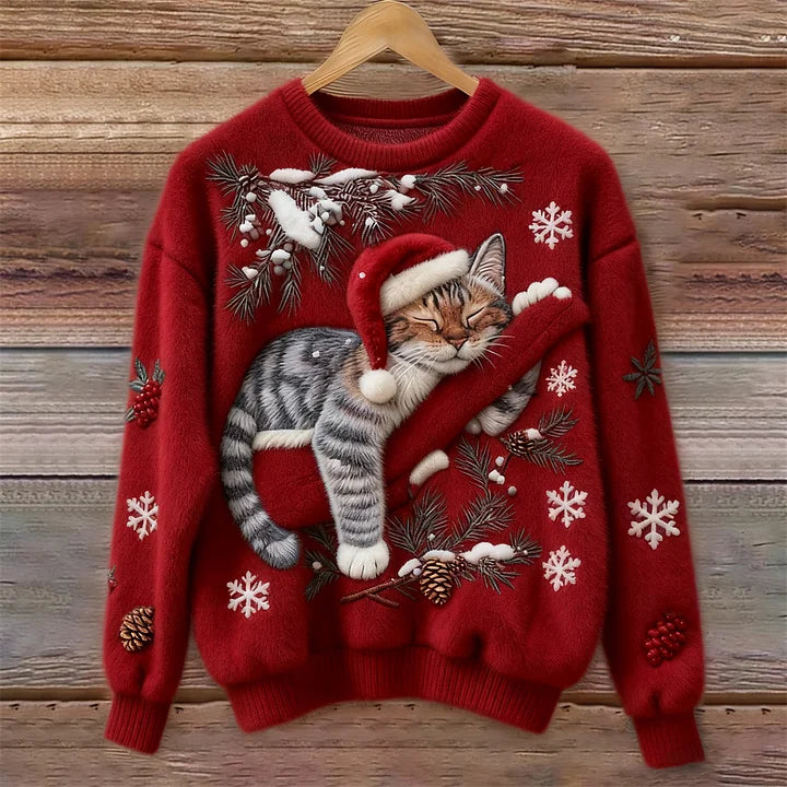 SERENA | SUÉTER NAVIDEÑO DE INVIERNO CON DISEÑO DE GATITO