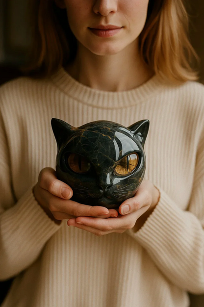 NYXCHARM - ESCULTURA DE CABEZA DE GATO NEGRO MÍSTICO