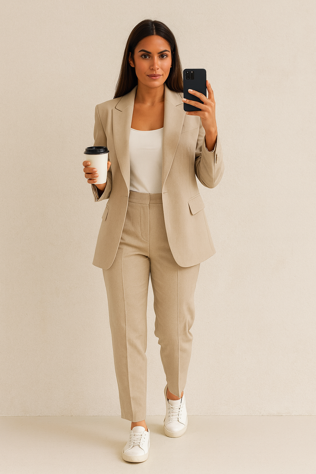 CONJUNTO ELEGANTE DE MUJER CON AMERICANA ESTRUCTURADA Y PANTALÓN AMPLIO