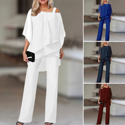 CONJUNTO DE GASA ISABELLE™ | TOP ASIMÉTRICO Y PANTALÓN ANCHO ELEGANTE