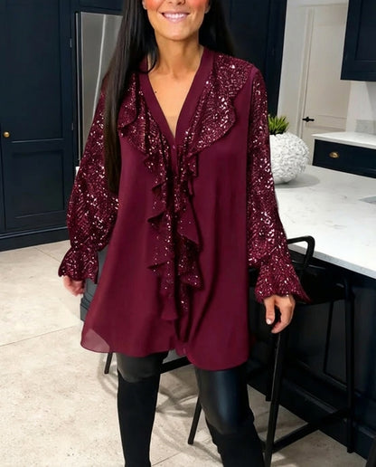 BLUSA FESTIVA LUMIÈRE GLAM™ – BRILLO ELEGANTE PARA NAVIDAD Y FIESTAS (EDICIÓN PREMIUM)