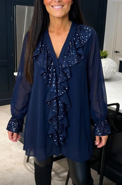 BLUSA FESTIVA LUMIÈRE GLAM™ – BRILLO ELEGANTE PARA NAVIDAD Y FIESTAS (EDICIÓN PREMIUM)