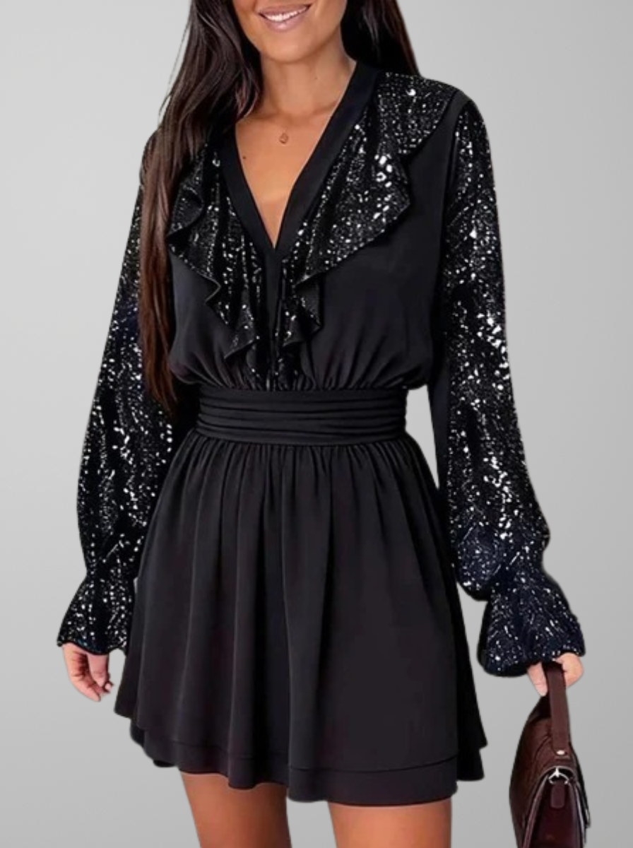 VESTIDO “ALMA” DE NOCHE – ELEGANCIA CON VOLANTES