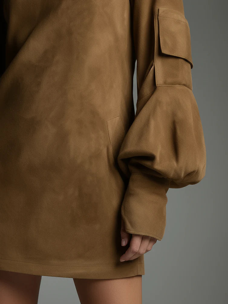 NORA | MINIVESTIDO HOLGADO DE ANTE CON CUELLO ALTO