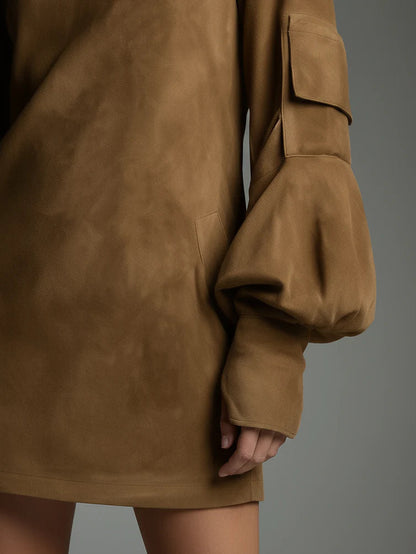 NORA | MINIVESTIDO HOLGADO DE ANTE CON CUELLO ALTO