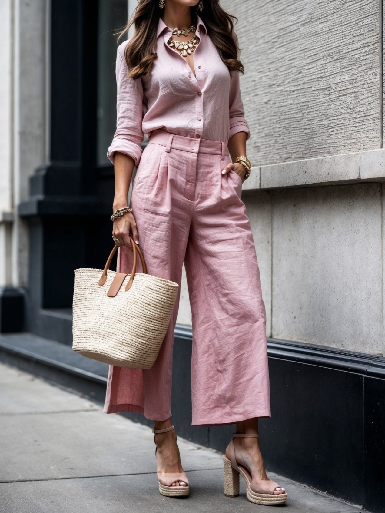 CONJUNTO DE LINO CLARA™ | CAMISA SUELTA Y PANTALÓN CROPPED PIERNA ANCHA