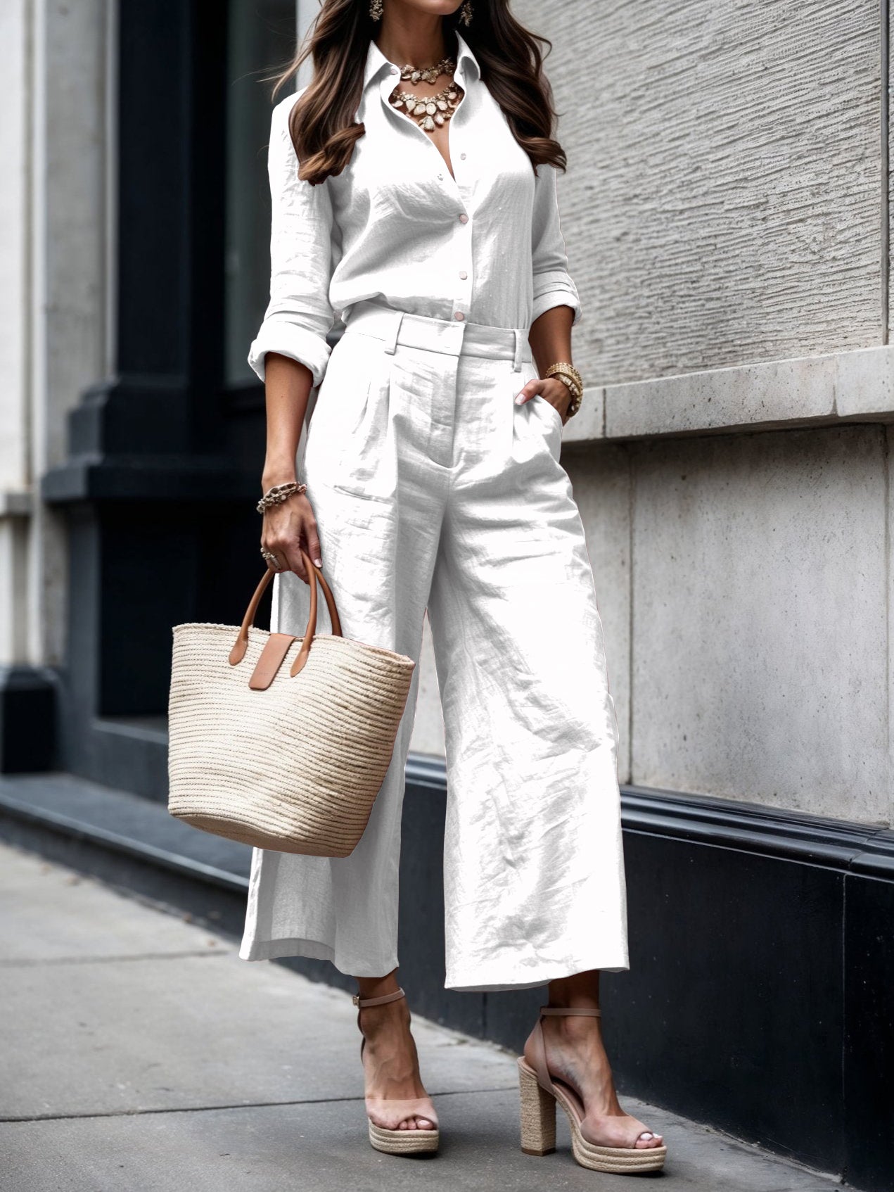 CONJUNTO DE LINO CLARA™ | CAMISA SUELTA Y PANTALÓN CROPPED PIERNA ANCHA