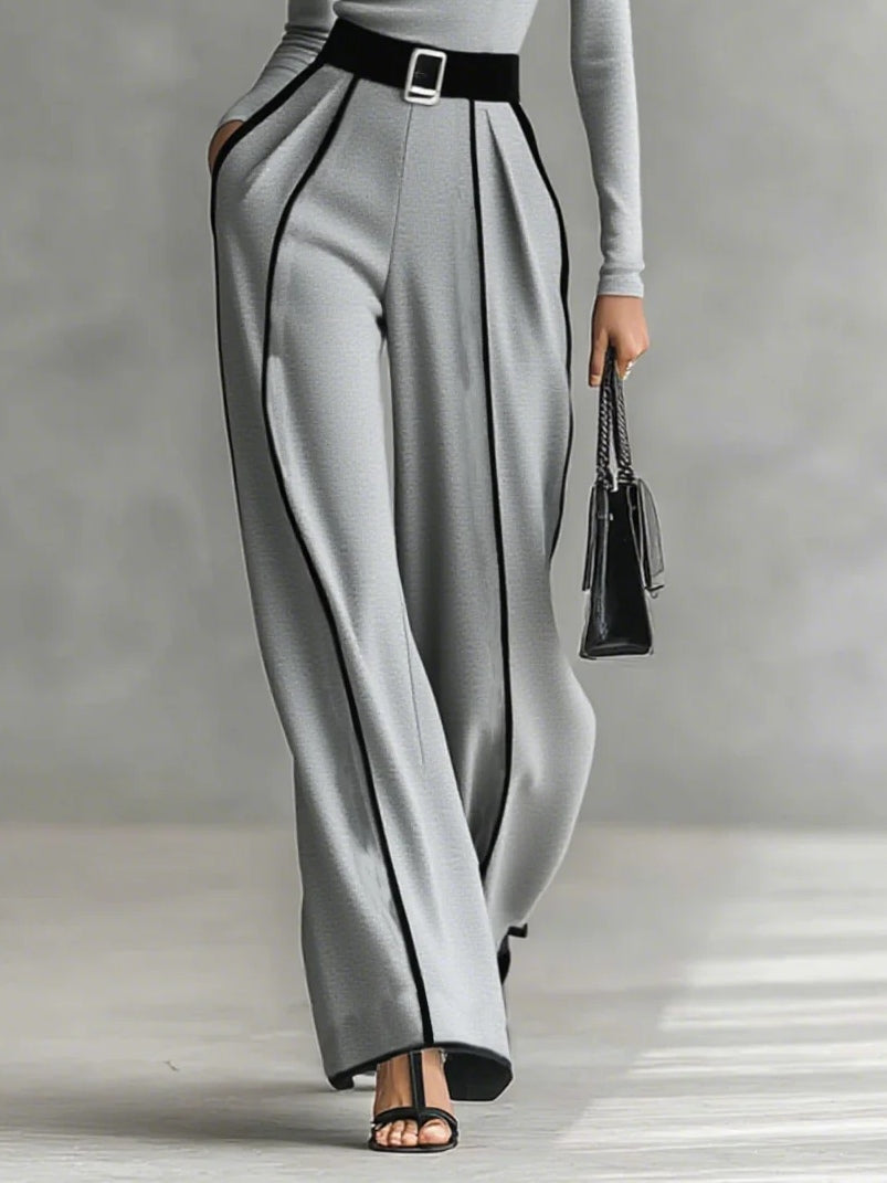 CONJUNTO DE DOS PIEZAS CAMILA™ | CUELLO ALTO CON DETALLE BLANCO Y PANTALÓN PALAZZO