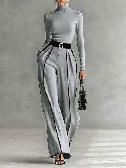 CONJUNTO DE DOS PIEZAS CAMILA™ | CUELLO ALTO CON DETALLE BLANCO Y PANTALÓN PALAZZO