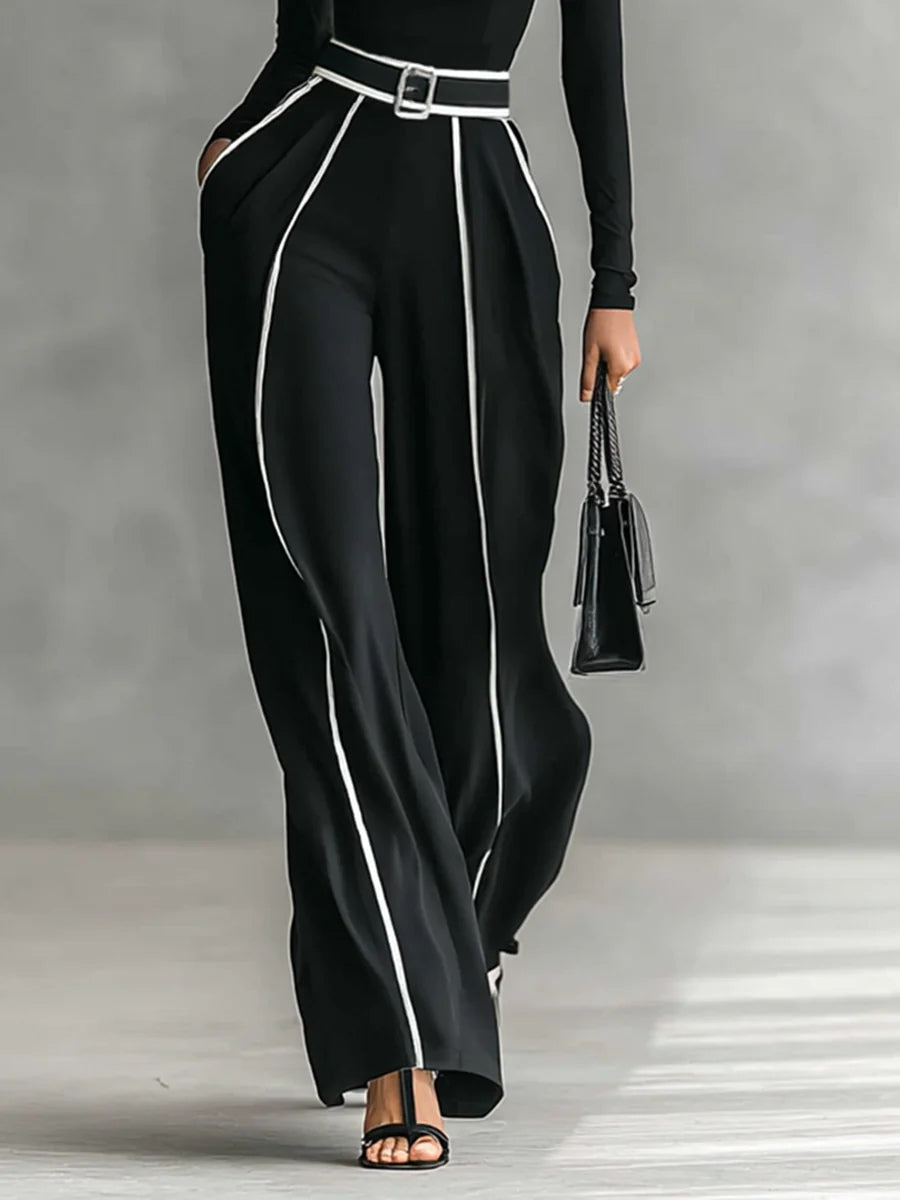CONJUNTO DE DOS PIEZAS CAMILA™ | CUELLO ALTO CON DETALLE BLANCO Y PANTALÓN PALAZZO