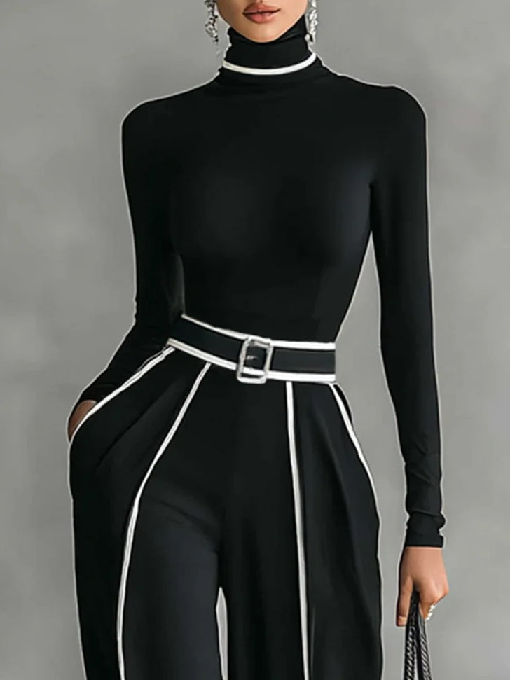 CONJUNTO DE DOS PIEZAS CAMILA™ | CUELLO ALTO CON DETALLE BLANCO Y PANTALÓN PALAZZO
