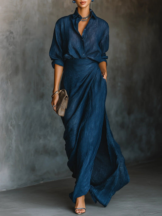 VESTIDO MAXI AZUL MARINO LAURA™ | ALGODÓN Y LINO CON ELEGANCIA ATEMPORAL