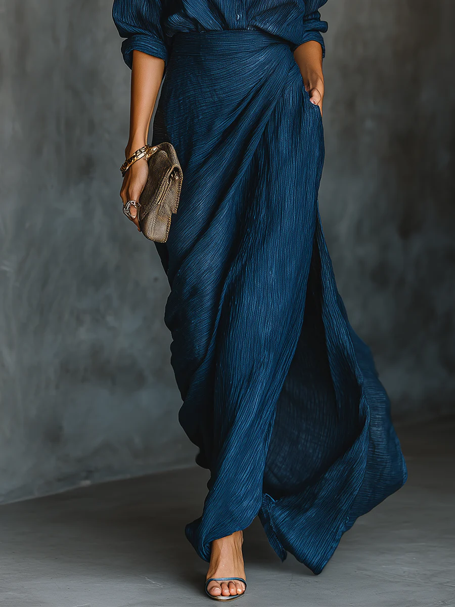 VESTIDO MAXI AZUL MARINO LAURA™ | ALGODÓN Y LINO CON ELEGANCIA ATEMPORAL