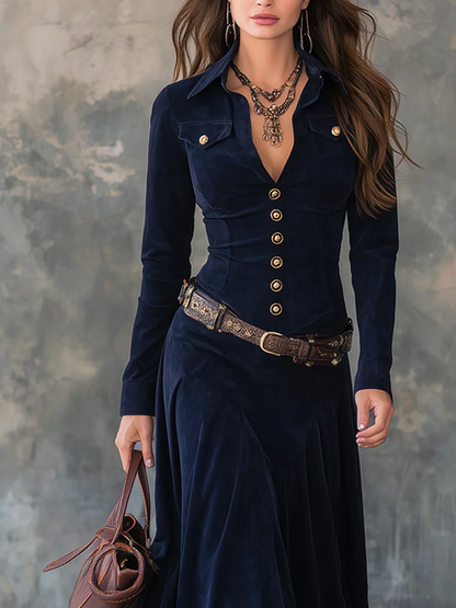 VIOLETTA VESTIDO MIDI VINTAGE EN ANTE SUAVE