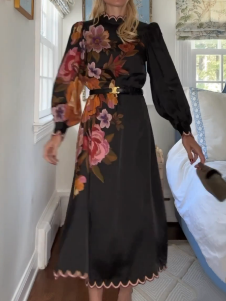 Elegant Flower Embroidered Midi Dress