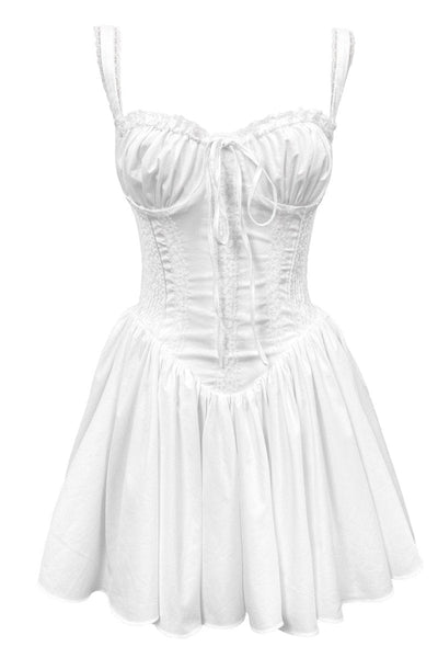 VESTIDO MINI ABULLONADO CON CORSÉ DE ENCAJE INÉS