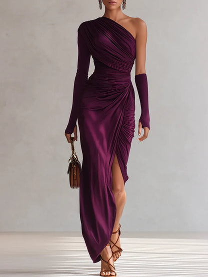 Rosalia™ - Elegante abito maxi viola sexy a spalla unica