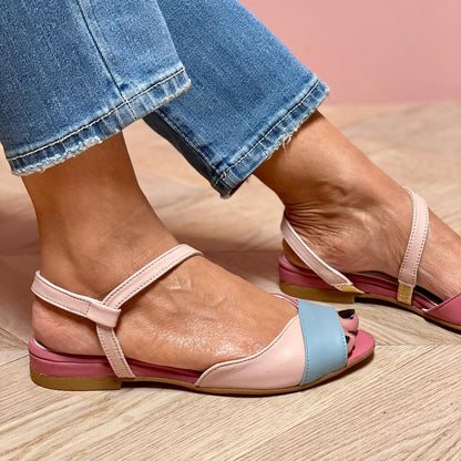 ELLELA™ | SANDALIAS ROSAS ASIMÉTRICAS CON BLOQUES DE COLOR