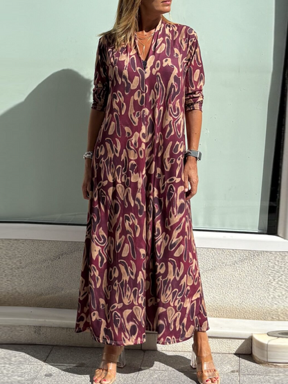 Groovy Print Long Sleeve Maxi Dress