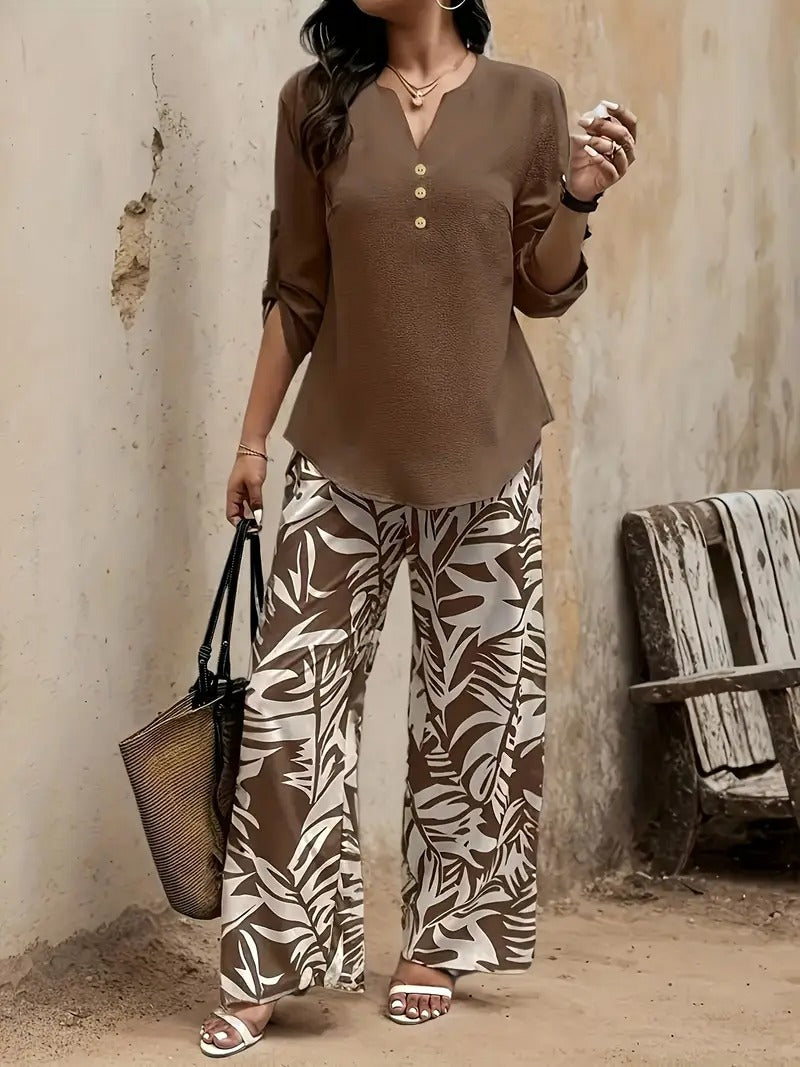 CONJUNTO SAFARI™ | BLUSA LIGERA Y PANTALÓN ESTAMPADO TROPICAL