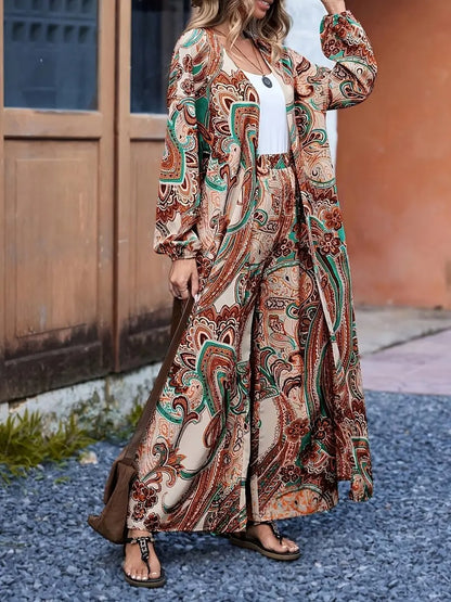 SET KIMONO FLORAL VERONA – CARDIGAN LARGO CON PANTALÓN PALAZZO