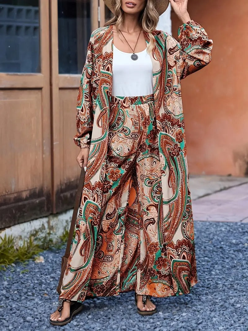 SET KIMONO FLORAL VERONA – CARDIGAN LARGO CON PANTALÓN PALAZZO